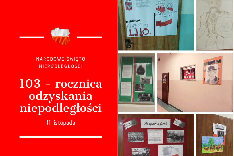 plakaty upamiętniające 103 rocznicę odzyskania przez Polskę niepodległości