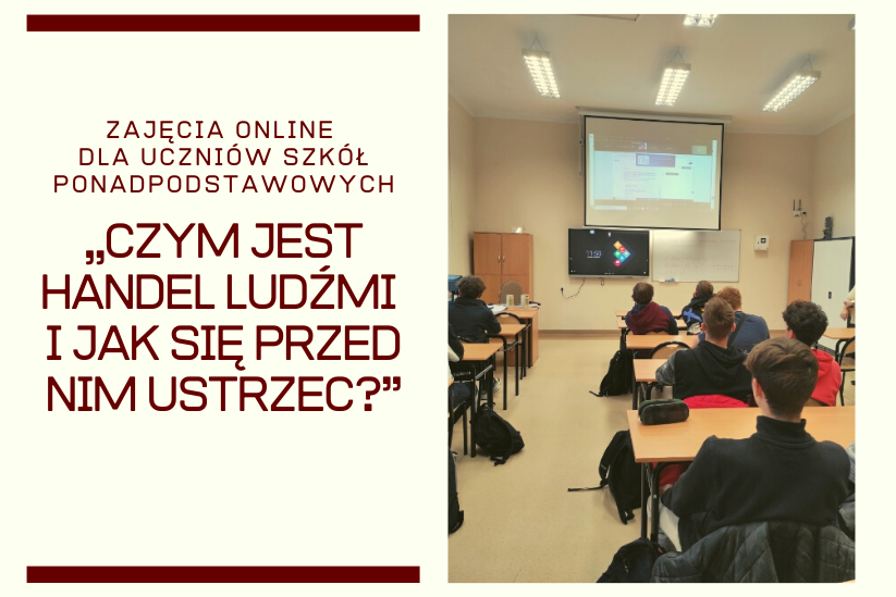 Uczniowie ZSM-E w Ełku uczestniczą w zajęciach online na temat: Czym jest handel ludźmi i jak si przed nim ustrzec