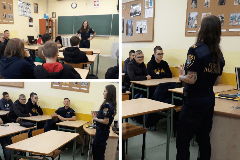 Fotorelacja ze spotkania uczniów ZSM-E w Ełku z przedstawicielami Straży Miejskiej