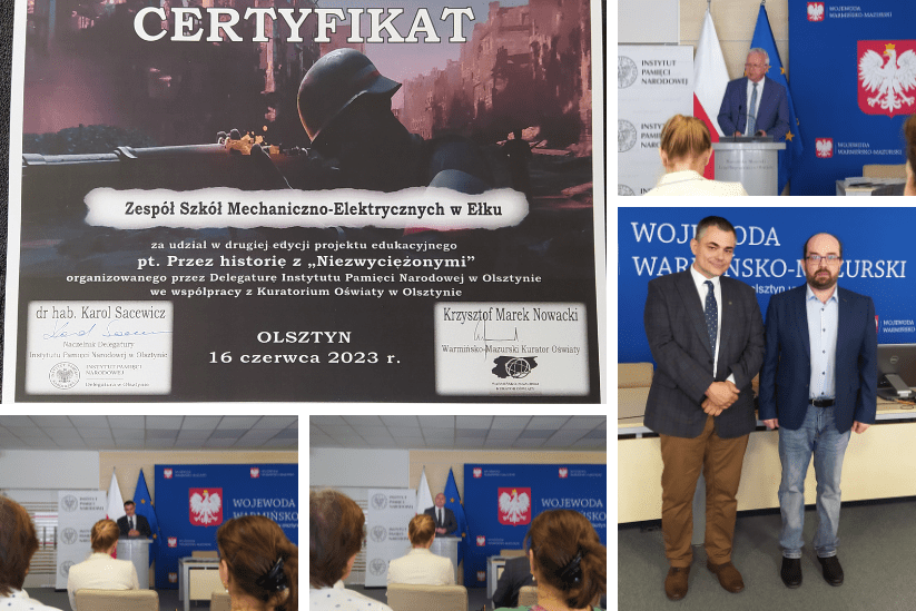 Zespół Szkół Mechaniczno_Elektrycznych otrzymał certyfikat za udział w drugiej edycji projektu edukacyjnego pt. Przez historię z Niezwyciężonymi