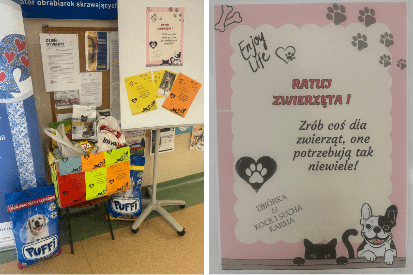 plakaty promujące zbiórkę kocy i suchej karmy dla schroniska w Sonieczkowie